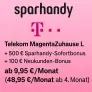 Sparhandy:  Telekom MagentaZuhause L  (100 Mbit/s) + 500 Sparhandy-Sofortbonus + 100 € Neukunden-Bonus ab 9,95 € / Monat  (48,95 € / Monat ab 4. Monat)