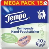Tempo Reinigende Hand-Feuchttücher, parfüm- und alkoholfrei, dermatologisch getestet, 150 Tücher (10 Tücher x 15 Packungen)