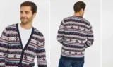 Threadbare Mens Xmas Cardigan Iceland, blau