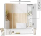VASAGLE Badezimmer-Spiegelschrank mit LED (Wolkenweiß)