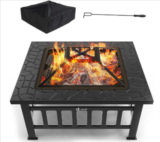 Vounot Feuerschale mit Funkenschutz + Wasserfester Schutzhülle (81x81x45cm)