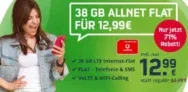🔥 Vodafone Allnet-Flat mit 38 GB LTE (bis zu 100 Mbit/s) inkl. VoLTE & WiFi-Call für 12,99 € mtl.