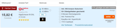 PREISVERGLEICH.de: MAINGAU Internet DSL 250 für effektiv 26,87 € / Monat durch  50 € Cashback