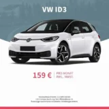 Volkswagen ID3 Pure Performance Elekto 150 PS ab 159,00 €/Monat + 590,00 € einmalig – LF 0,50 (Privatleasing)