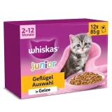 WHISKAS Junior Nassfutter Portionsbeutel Multipack Geflügelauswahl (12x85g)
