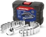 WORKPRO Steckschlüsselsatz 3/8 Umschaltknarre mit Steckschlüssel (inkl. Werkzeugkasten 24-teilig)
