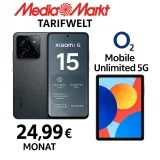 MediaMarkt Tarifwelt: Xiaomi 15 (512 GB) + Xiaomi Redmi Pad SE 8.7 + o2 Mobile Unlimited 5G für 24,99 € / Monat + 45,94 € einmalig