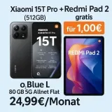 MediaMarkt Tarifwelt: Xiaomi 15T Pro (512 GB) + Xiaomi Redmi Pad 2 + freenet o2 Blue L 80GB 5G für 24,99 € / Monat + 46,94 € einmalig