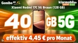 Gomibo: Xiaomi Redmi 17C 5G Braun (128 GB) + klarmobil Telekom Allnet-Flat 40 GB 5G für 19,99 € / Monat + 5,95 € einmalig