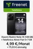 MediaMarkt Tarifwelt: Xiaomi Redmi Note 14 (128 GB) + Telefónica Allnet Flat 5+ 7GB 5G für 4,99 € / Monat + 75,93 € einmalig