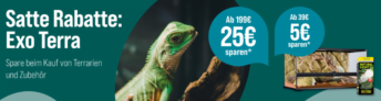 ZooRoyal Staffelrabatt Exo Terra: Bis zu 25 € Rabatt auf Terrarien & Zubehör von Exo Terra (39 € bis 199 € MBW)