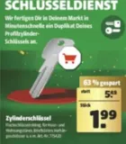 Hagebau: Zylinder-Ersatzschlüssel für nur 1,99€