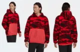 adidas Originals – Adventure – Fleece-Kapuzenpullover in Rot mit Berg-Print (Gr. XS bis 2XL)