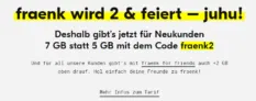 Fraenk Mobile: 10 GB Allnet Flat im Telekom Netz ( monatlich kündbar) für 10,00 € / Monat