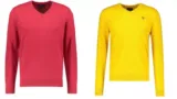 GANT Herren Wollpullover (V-Ausschnitt, rot & gelb, Gr. M – 3XL) – für 35,71€ inkl. Versand statt 39,90€