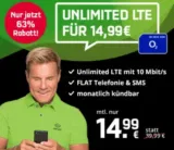 o2 Unlimited Smart mit Unbegrenzten LTE (10 Mbit/s) + Allnet-Flat für 14,99 € mtl. (monatlich kündbar)