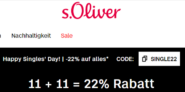 s.Oliver Singles Day: 22 % Rabatt auf alles (auch auf Sale – mit s. Oliver Card)