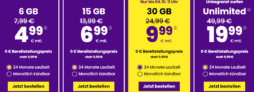 sim24 SIM-Only Angebote: 5G-Allnet-Flat mit 6 GB für 4,99 € / 15 GB für 6,99 € / 30 GB für 9,99 € / UNLIMITIERT* für 19,99 €