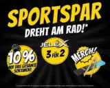SportSpar Glücksrad: 10 % auf alles, Jelex 3für2-Aktion oder SportSpar Merch